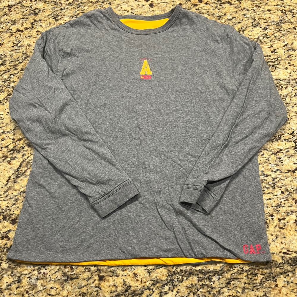 Vintage Gap Reversible Long Sleeve T-Shirt Mens Gray Yellow‎ Moose Graphic Tee L